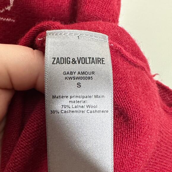 ZADIG & VOLTAIRE Gaby Amour Sweater Wool Cashmere Red Wine Sz S {G19} - Picture 6 of 6